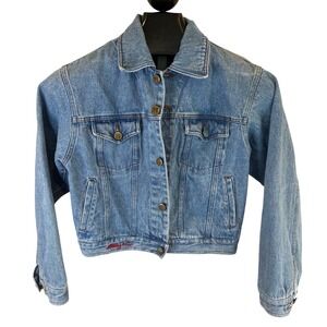 Vintage Mickey & Co Kids Denim Jacket Blue Embossed Mickey Mouse Medium Wash